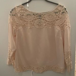Plenty by Tracy Reese Blush/Peach Lace Trim Blouse Size Small